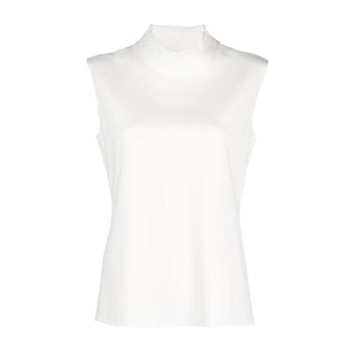 Ivory Stretch Jersey Turtleneck Ærmeløs T-shirt