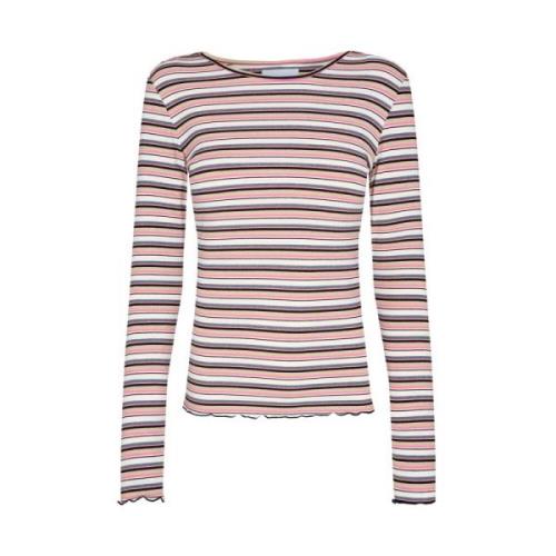 Natalia Rund Hals Bluse LS - Pink Guld Lurex Stribe