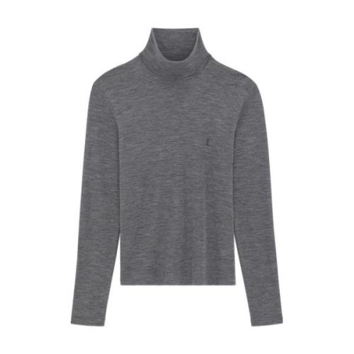 Grå Sweaters med Turtleneck og Broderet Logo