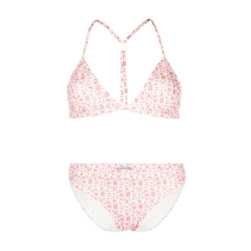 Pink Cross Over Bikini med Hvid Logo Print