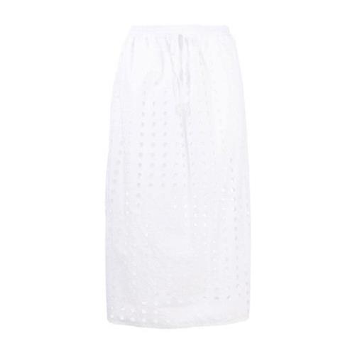 Hvid Eyelet Midi Nederdel