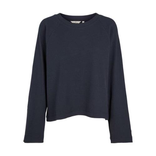 Marineblå Oversized Sweatshirt med Ternet Struktur