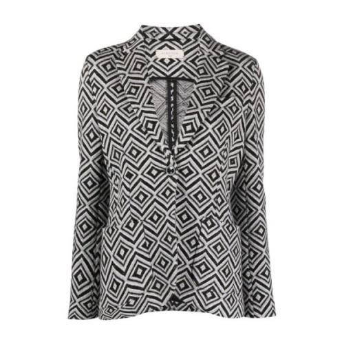 Sort Jacquard Enkeltbrystet Blazer