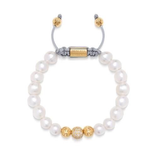 Women`s Beaded Bracelet with White Sea Pearl and Gold