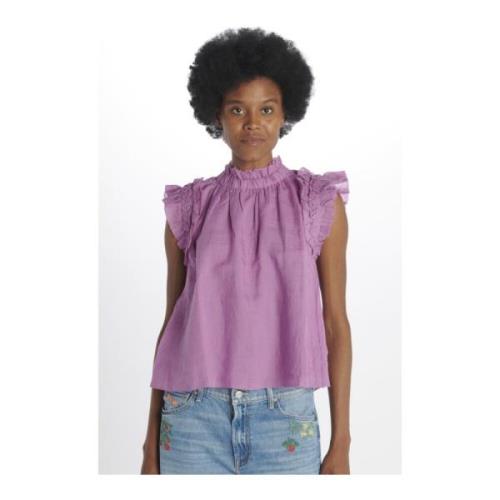 Lilla Linned Top med Ruffles