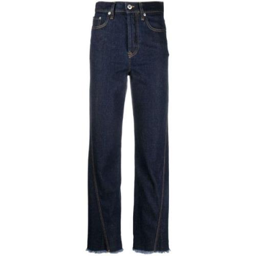 Navy Frayed-edge Straight-leg Jeans