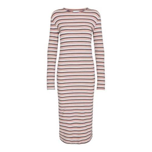 Stribet Rib LS Kjole, Pink Guld Lurex