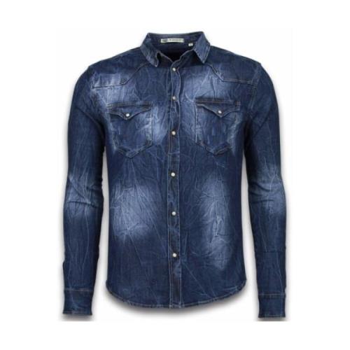 Tætsiddende Denim Skjorte - Mørk Denim Skjorte - 9812B