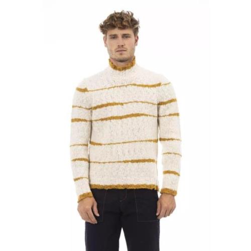 Beige Alpaca Læder Sweater, Mock Neck, Lange Ærmer