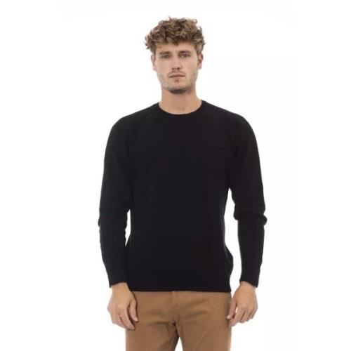 Sort Crewneck Sweater med Frontlomme