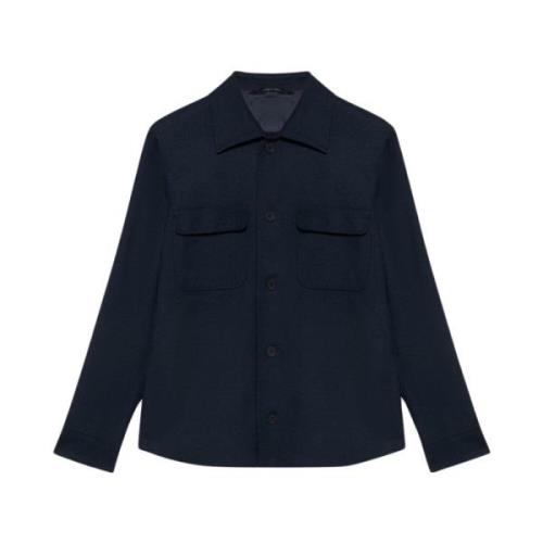 Marineblå Uld-Blandings Overshirt Jakke