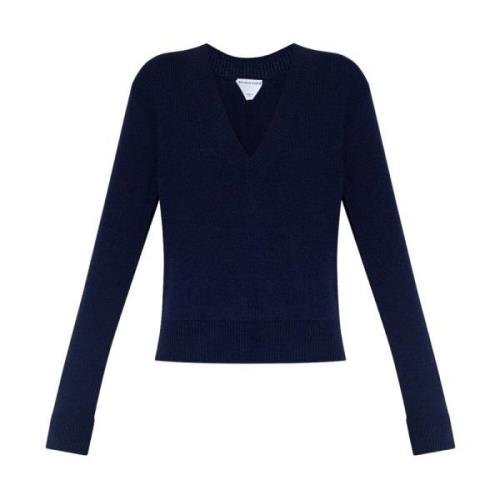 Navy Cashmere V-Neck Ribbed Sweater