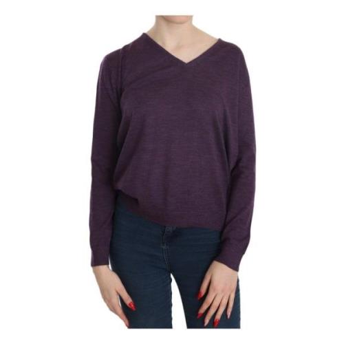 Lilla V-hals Uld Pullover Top