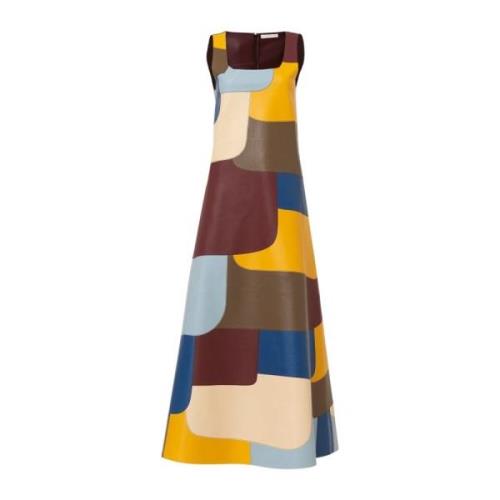 Statement Læder Patchwork Midi Kjole