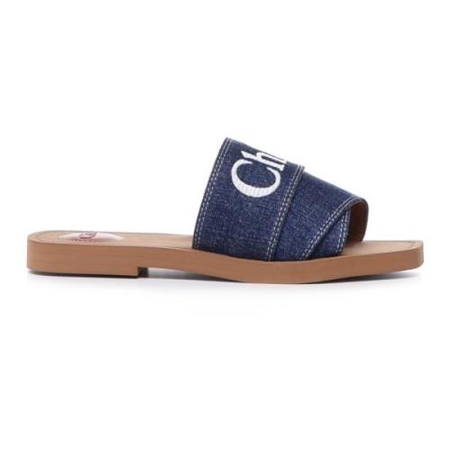 Denim Flade Mules med Bånd