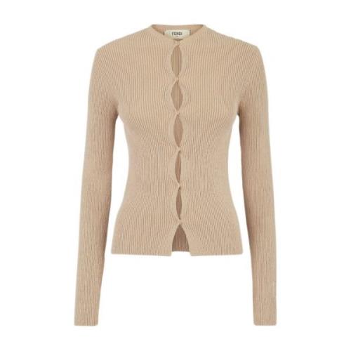 Beige Cardigan med Cut-Out Motif og FF Detail