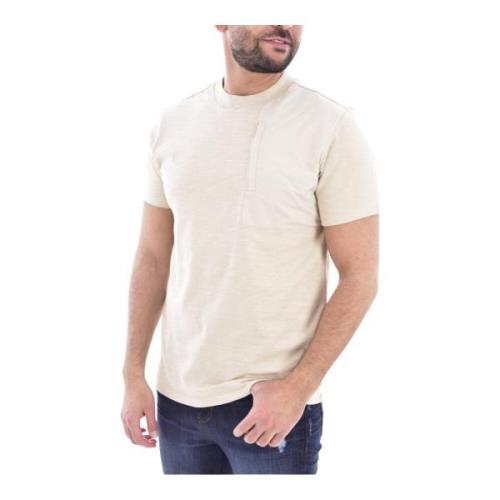 Beige Bomuld T-Shirt med Logo Lomme