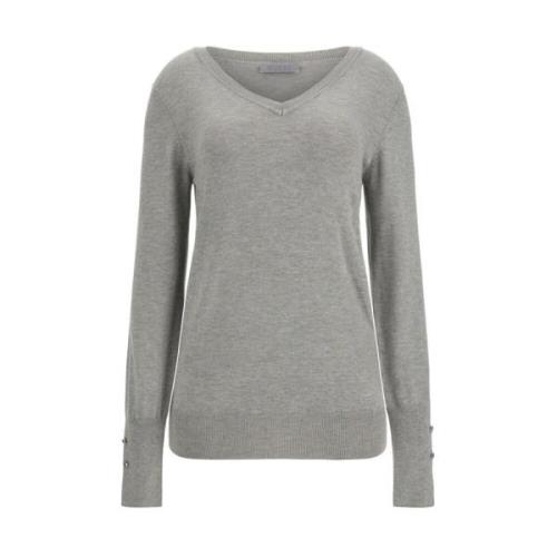 Slim Fit Sweater - V-Hals, Lange Ærmer, Rhinsten Logo