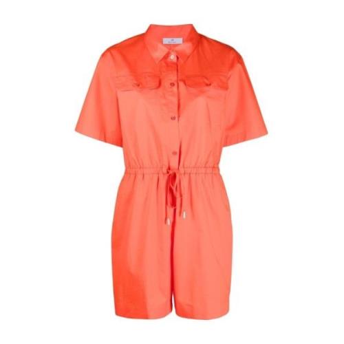 Koralrød Stretch-Bomuld Playsuit