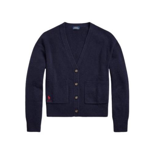 Cashmere Uld Cardigan med Polo Player Broderi