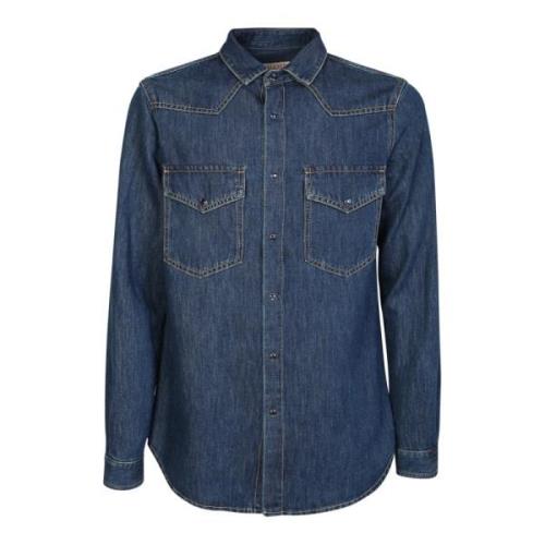 Denim skjorte med kontraststikninger