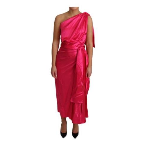 Fuchsia One Shoulder Midi Kjole