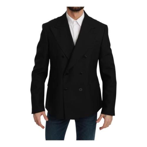 Eksklusiv Sort Uldblanding Slim Fit Blazer