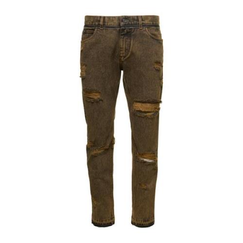 Slim-Fit Brune Jeans med Rippedetalje