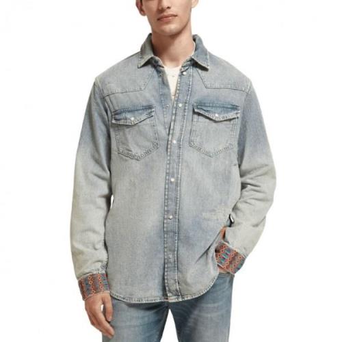 Denim Skjorte med Broderede Manchetter