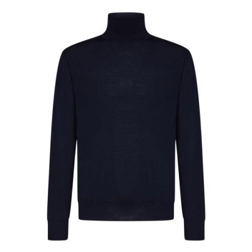 Blå Ribstrikket Rullekrave Sweaters