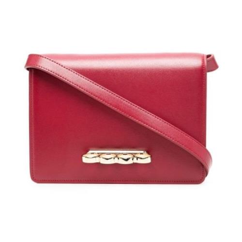 Bordeaux Læder Crossbody Taske med Four Ring Håndtag