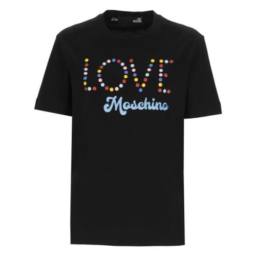 Sort bomuld T-shirt med multicolor logo