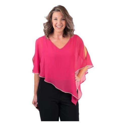 Fuchsia Asymmetrisk Tunika Top med Rhinestones