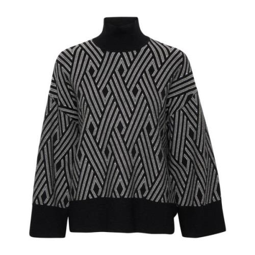 Jaquard Pullover Strik 30108916 Sort/Hvid