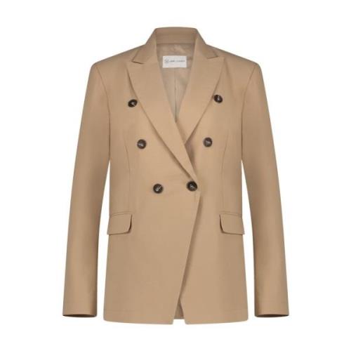 Elegant Beige Blazer med Strækbart og Antibakterielt Stof