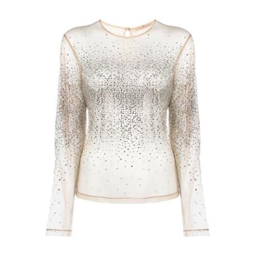 Elegant Nude Top med Strass Applikationer