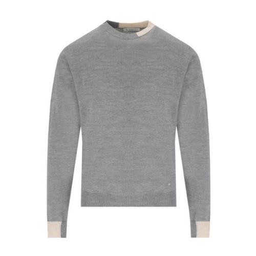 Grå uld crewneck jumper med beige detaljer