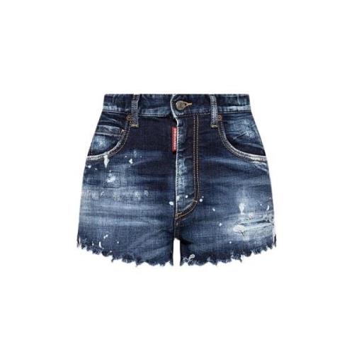 Mørk Vasket Slidt Denim Shorts