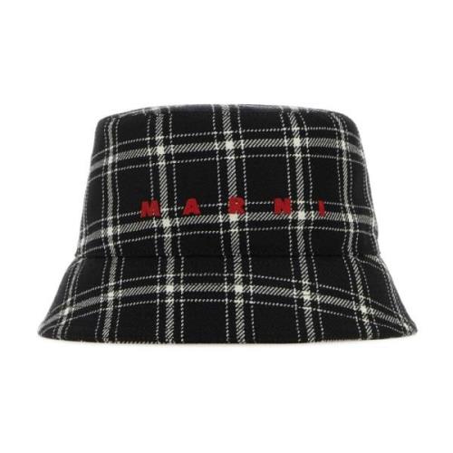 Broderet uld bucket hat