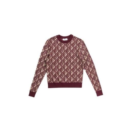 Elegant Beige og Burgundy Strik Crewneck