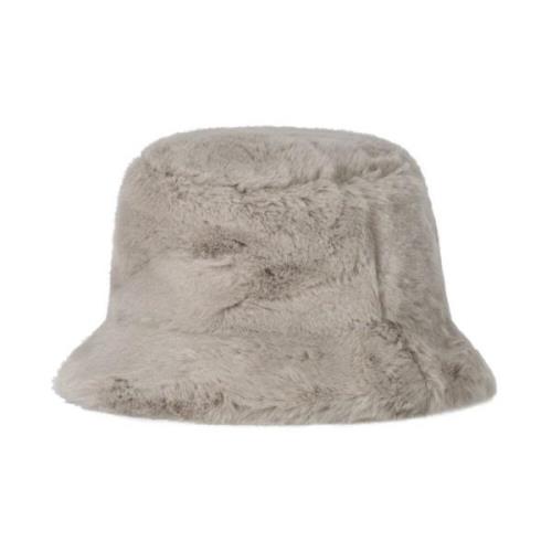 Grå Falsk Pels Bucket Hat