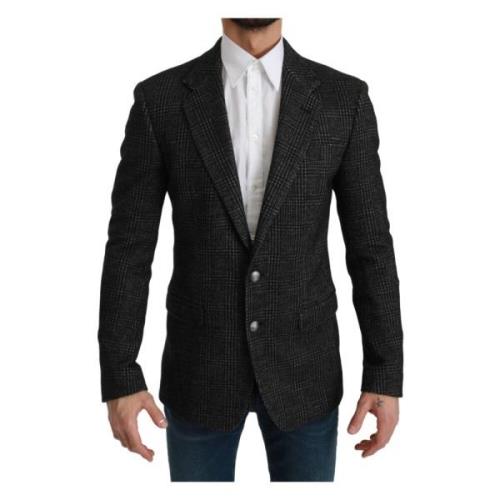 Grå Plaid Check Slim Fit Jakke Blazer