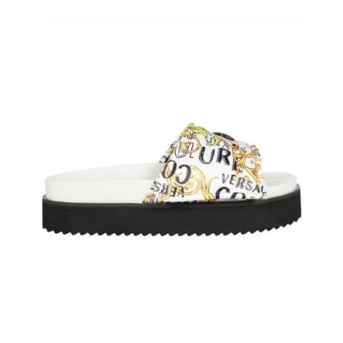 Hvide Satin Logo Couture Sliders - Størrelse 38