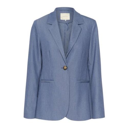 Vintage Indigo Blazer med Klassisk Krave og Knaplukning