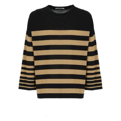 Sort Cashmere Sweater med Stribet Mønster