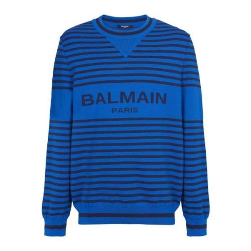 Stribet uld og hør crewneck