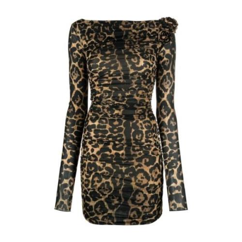 Leopard Print Blomsterapplikation Kjole