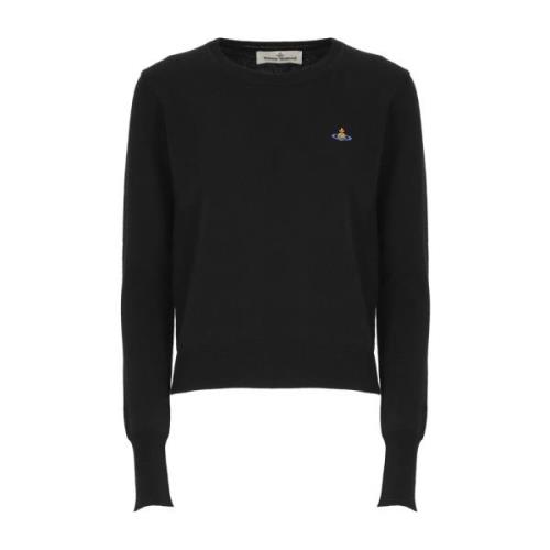 Sort Bomuld Cashmere Sweater med Broderet Logo