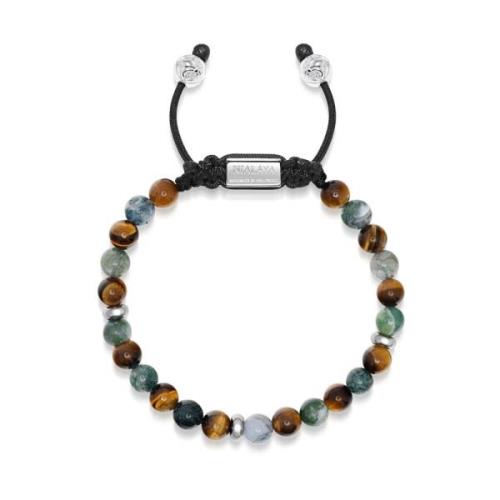 Men's Beaded Bracelet with Aquatic Agate, Brown Tiger Eye and Silver