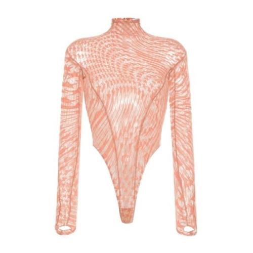 Peach Pink Top med Mesh Detaljer